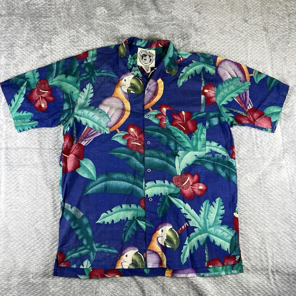 Vintage Union Bay Hawaiian Shirt Mens Medium Fits Large XL Parrot Tropical